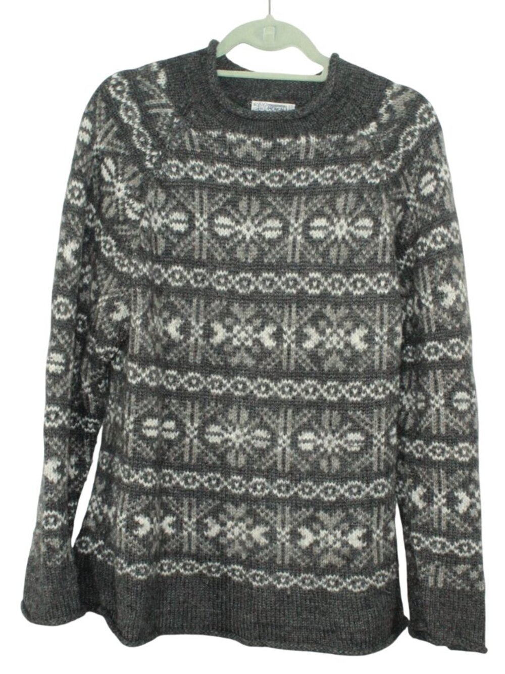 Mexicali Blues Alpaca Wool Gray Fair Isle Crew Neck Sweater Size L Cozycore